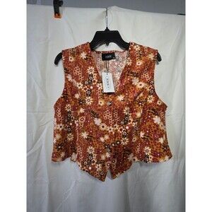 CIDER Women's Floral Sleeveless Button Front Vest 1XL Retro Floral NWT